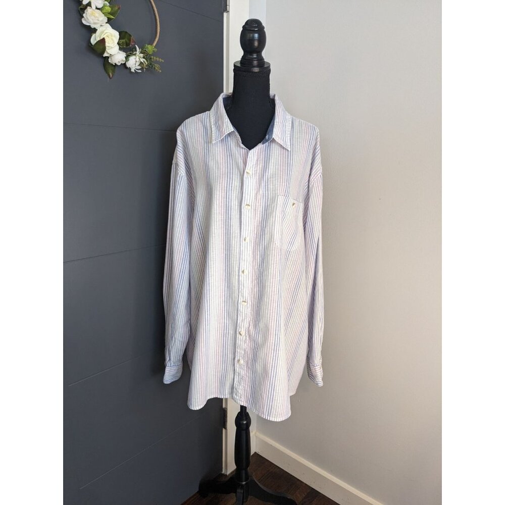 Even Tide Men's Striped Linen/Cotton Blend Button-Up Shirt - 3XL